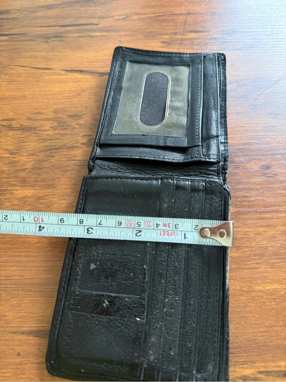 Black Leather Bi-Fold Wallet with ID Window Perry Ellis Portfolio